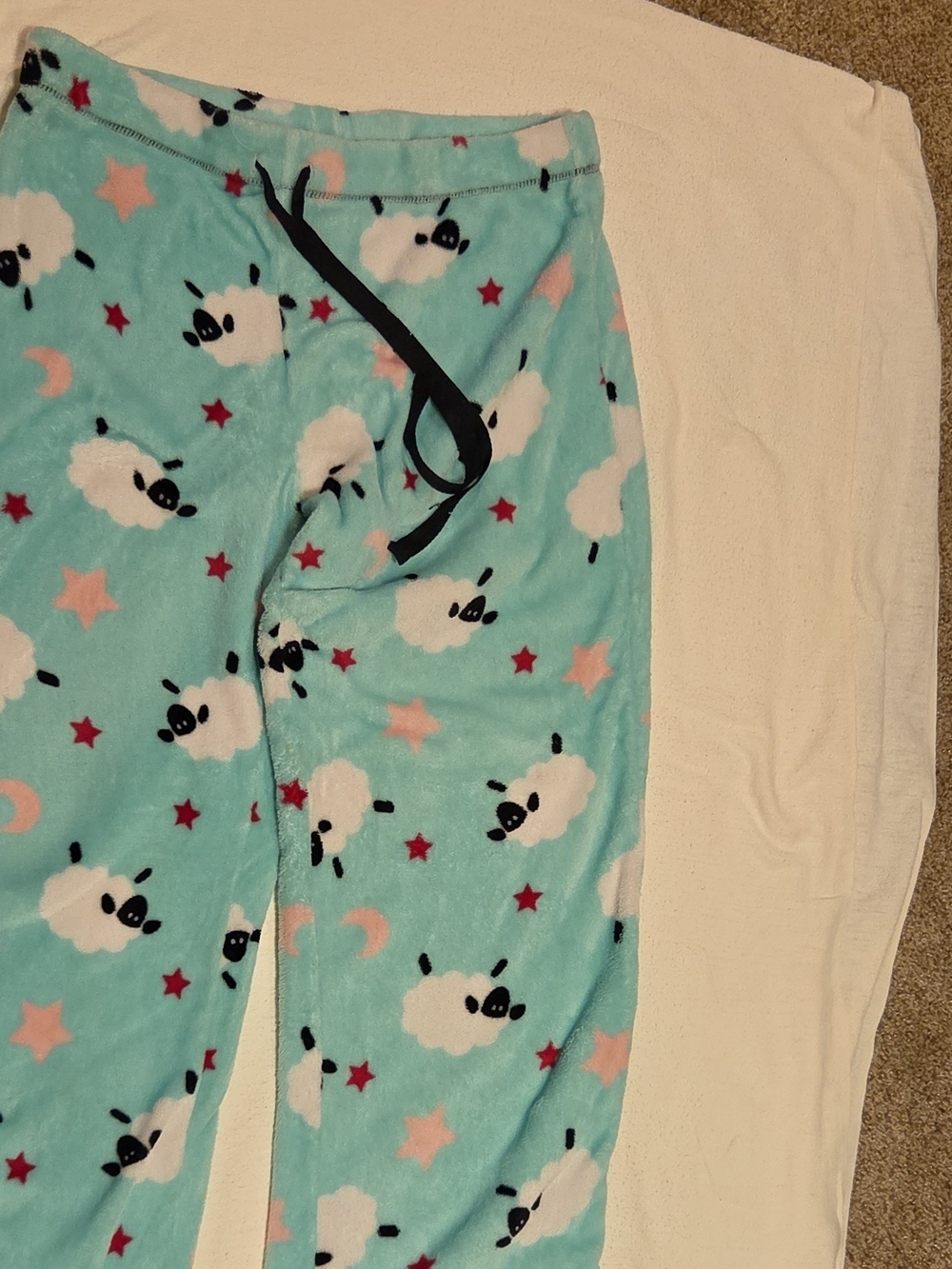 Secret Treasures Fleece Pajama Pants L Blue Sheep Print Drawstring Waist